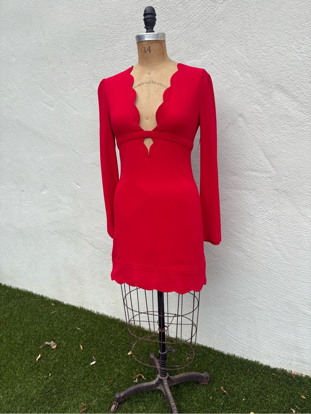 A.L.C. Red Scalloped Long-Sleeve Mini Dress